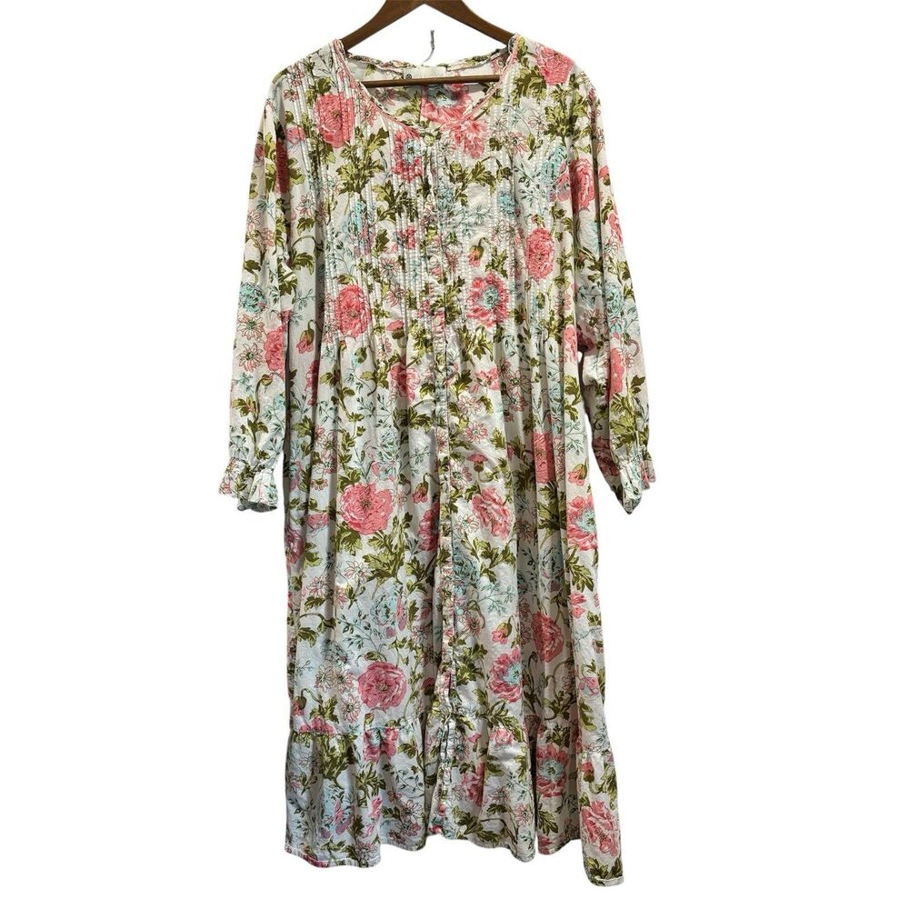Ella Simone English Rose Floral Cotton Robe Dress Long Sleeve Cottagecore 2x